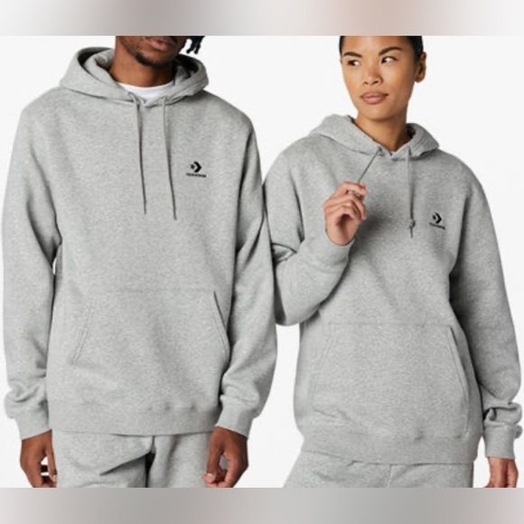 Converse embroidered star chevron full zip hoodie size L Vintage Grey Heather - Picture 2 of 14